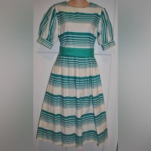 LANZ ORIGINALS Stripe Pull Sleeve Flare Vintage Dress 5/6 Womens